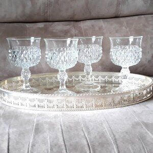 Diamond Point Wine Glasses Set of 4 Indiana Glass Vintage 1970's
